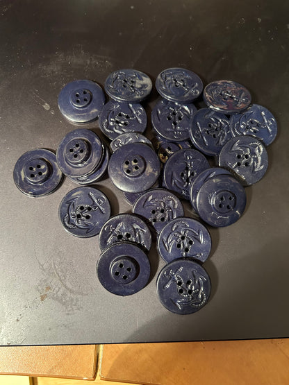 U S Navy: Navy Peacoat Buttons (Black) With Anchor Design - 25 Per Bag