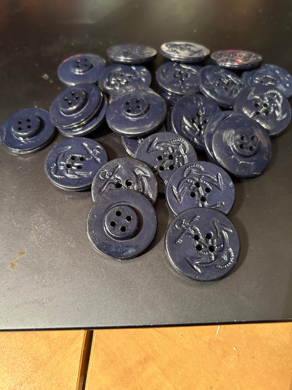 U S Navy: Navy Peacoat Buttons (Black) With Anchor Design - 25 Per Bag