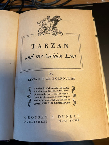 Tarzan and the Golden Lion Hardcover Book with Dust Cover, 1924 First Edition