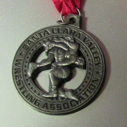 SANTA CLARA VALLEY WESTLING ASSSOCIATION MEDAL-WITH RED RIBBON