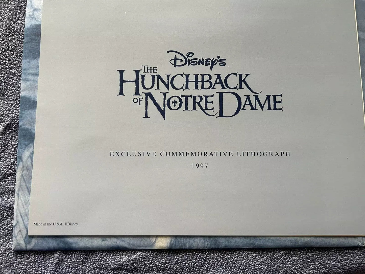 DISNEY'S THE HUNCHBACK OF NOTRE DAME COMEMORATIVE LITHOGRAPH 14 X 11 INCHES-1997