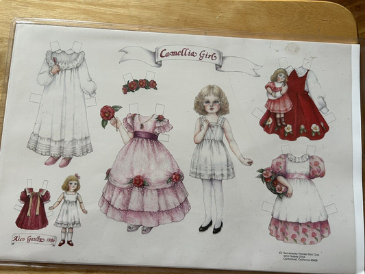 CAMELLIA GIRL PAPER DOLL, SACRAMENTO PIONEER DOLL CLUB, AICO GEUTZ 1986