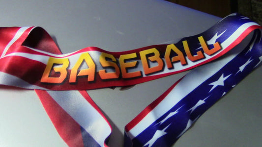 MEDAL RIBBON WITH CLIP-BASEBALL (RED/WHITE/BLUE)