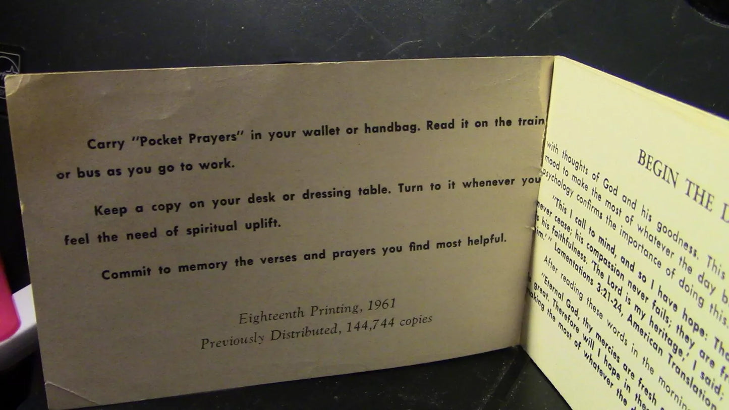 Pocket Prayers Mini Booklet, 1961 Edition