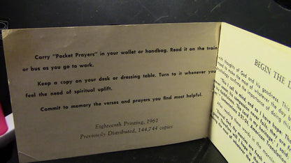 Pocket Prayers Mini Booklet, 1961 Edition