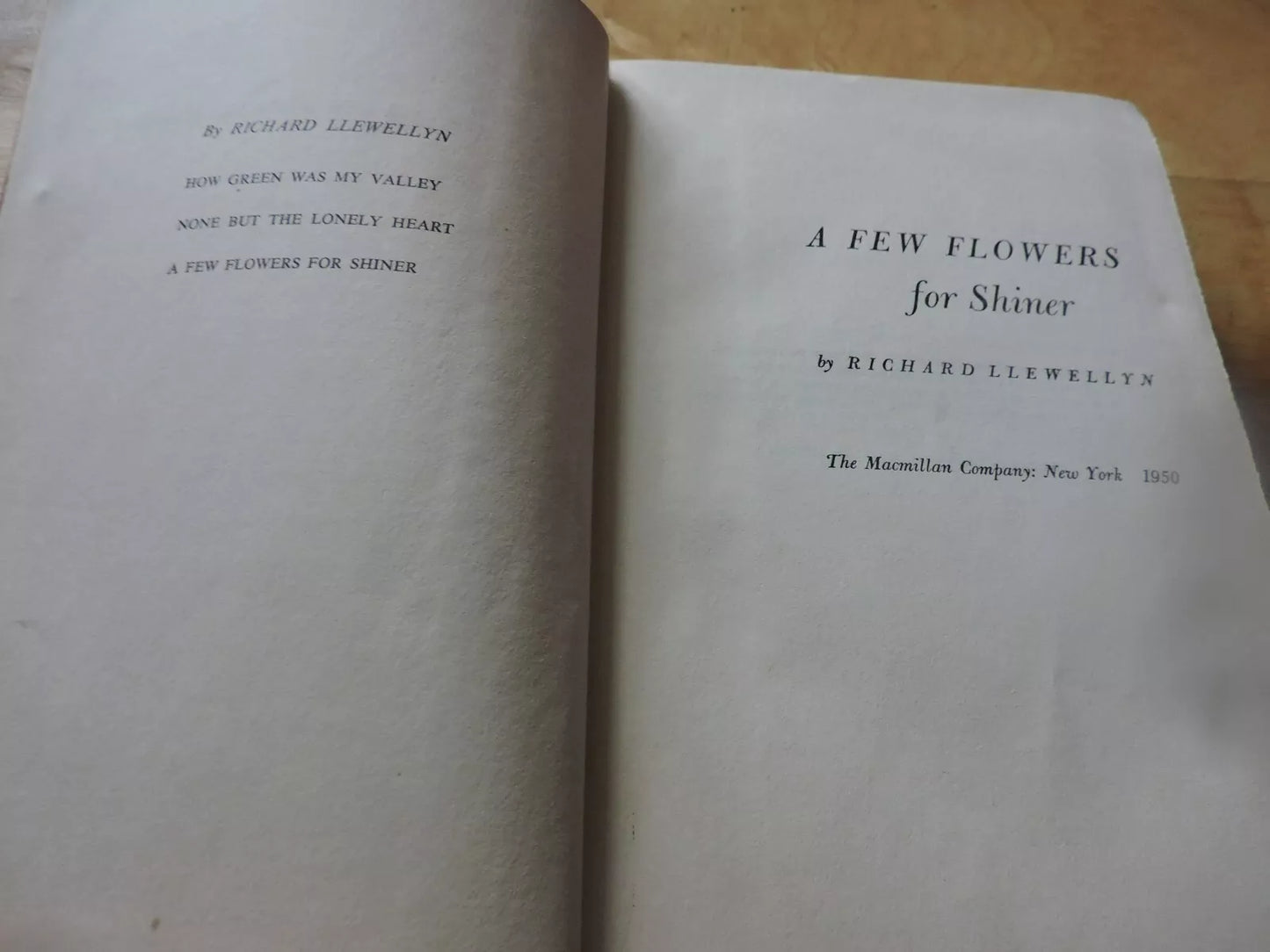 A Few Flowers For Shiner by Richard Llewellyn 1950 HC First Print MacMillan Co.