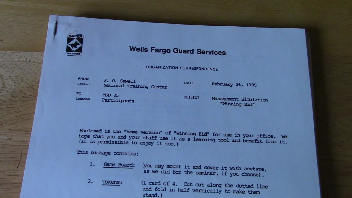 Wells Fargo Guard Services National Training Center: Sales Training Board Game