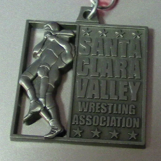 SQUARE SANTA CLARA VALLEY WESTLING ASSSOCIATION MEDAL-WITH RED RIBBON