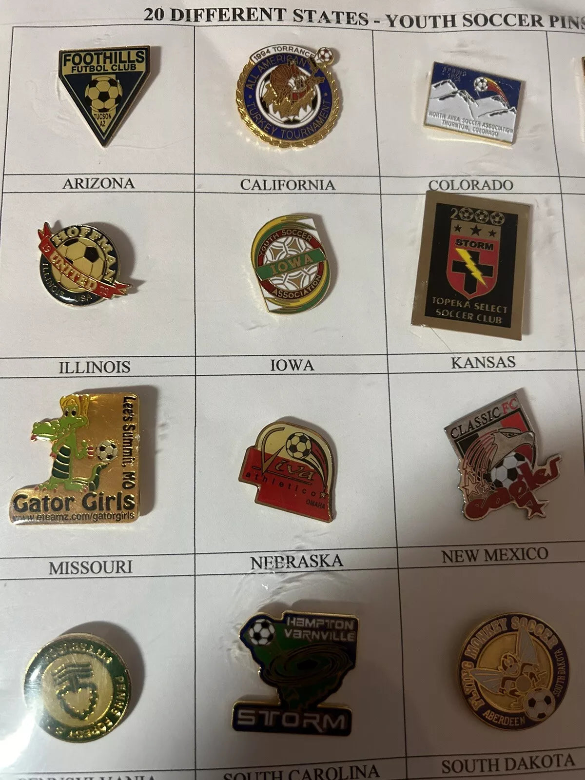 Unique/Rare Set of 20 Different States-Youth Soccer Pins (2)