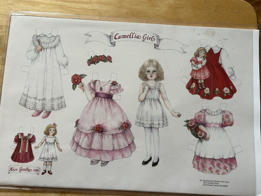CAMELLIA GIRL PAPER DOLL, SACRAMENTO PIONEER DOLL CLUB, AICO GEUTZ 1986