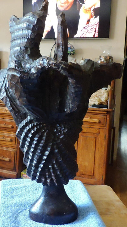Vintage Handcarved Driftwood Art-Tribal Leader with HeadDress-Very Detailed