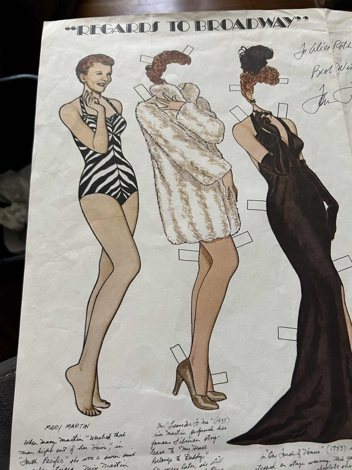 SOUVENIR PAPER DOLL "REGARDS TO BROADWAY" JUNE 1981 AUTOGRAPHED: TOM TRERNEY