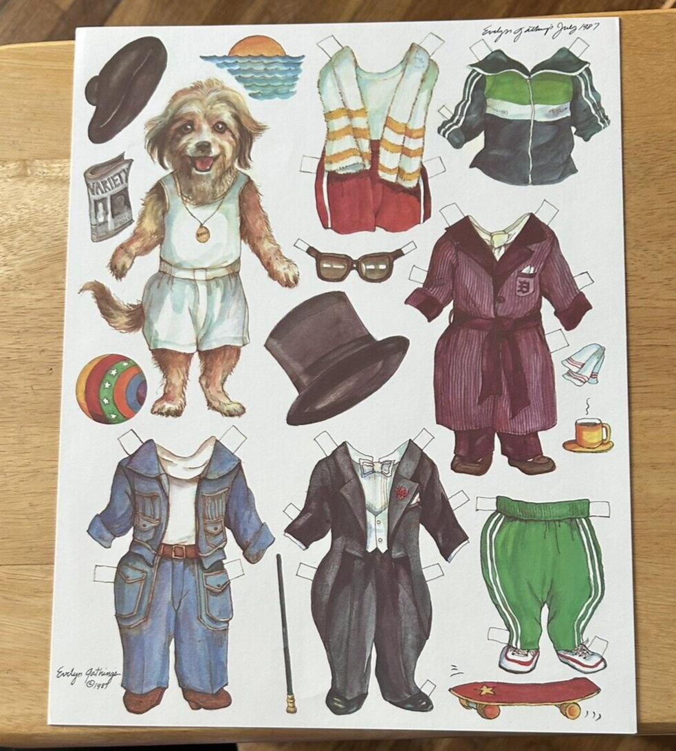 EVELYN GATHINGS: DOG WITH OUTFITS PAPER DOLL JULY 1987