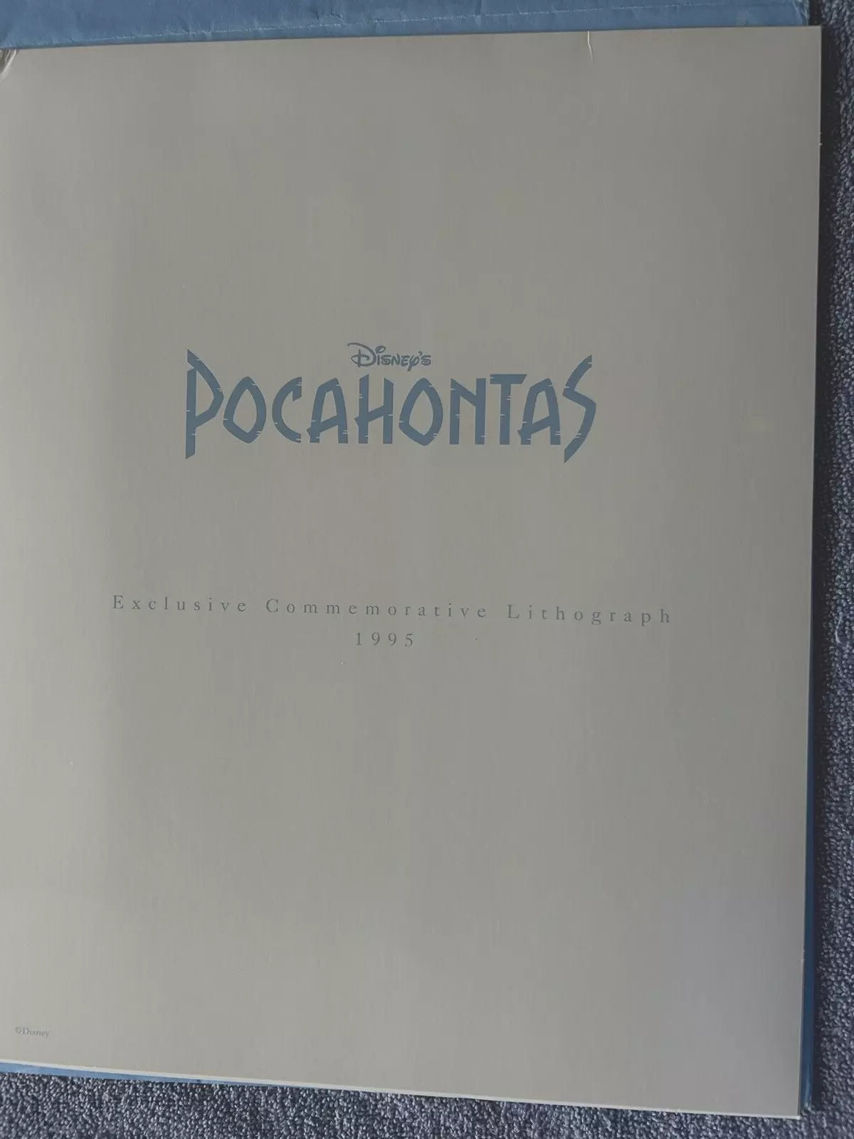 DISNEY'S POCAHONTAS COMEMORATIVE LITHOGRAPH 14 X 11 INCHES-1995