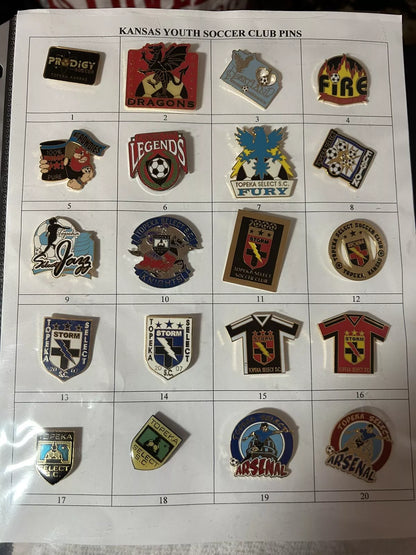 Unique/Rare Set of 20 Kansas State Youth Soccer Pins