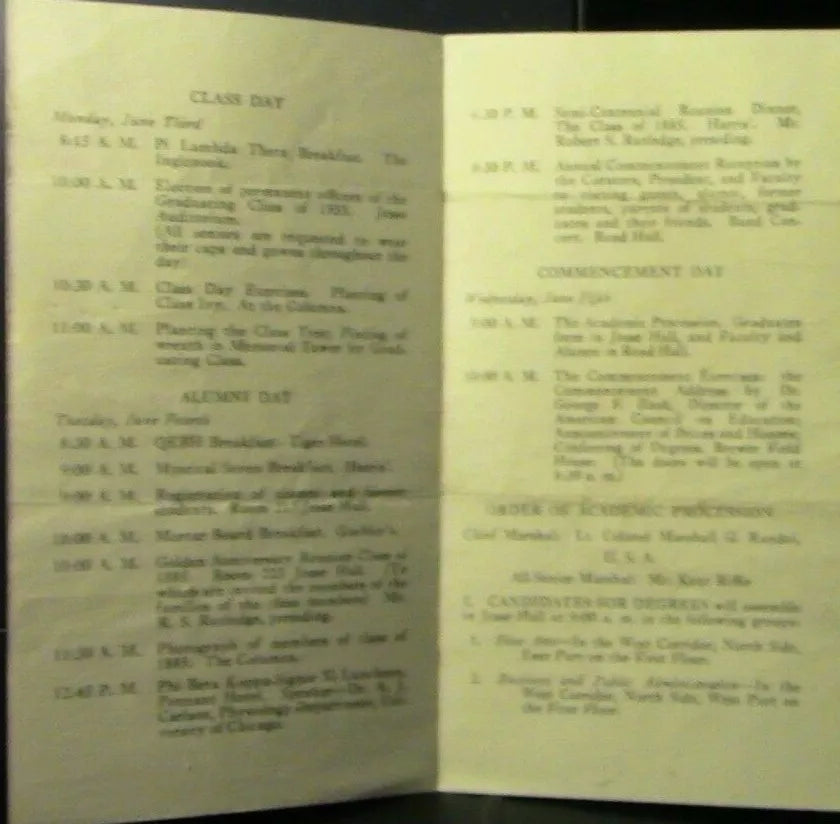 1935 University of Missouri, COMMENCEMENT Calendar