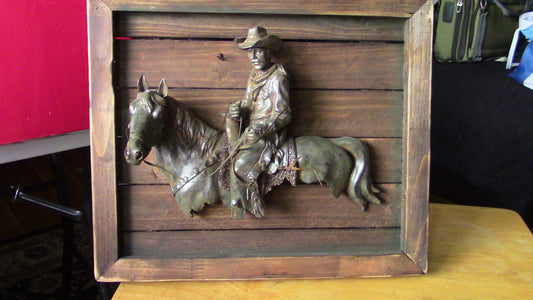 Brass Western Scene: Wood Frame (Made from Pallets) Horse and Cowboy Rider