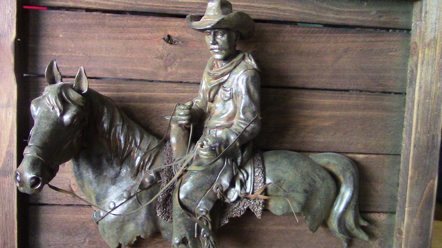 Brass Western Scene: Wood Frame (Made from Pallets) Horse and Cowboy Rider