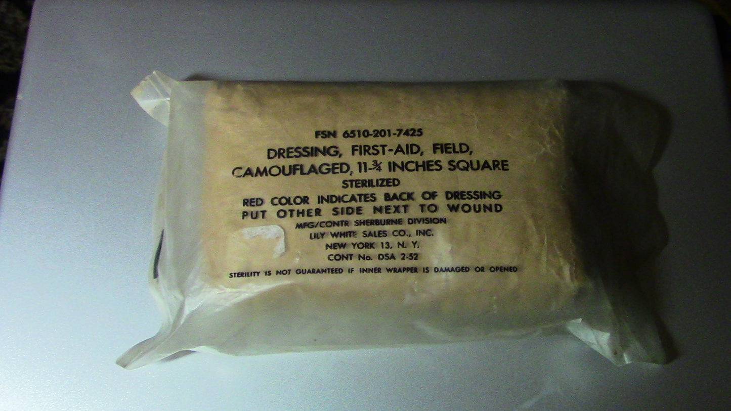Vietnam Era First Aid (Field) Dressing, Camo, 11 3/4 Inches Square (Unopened)