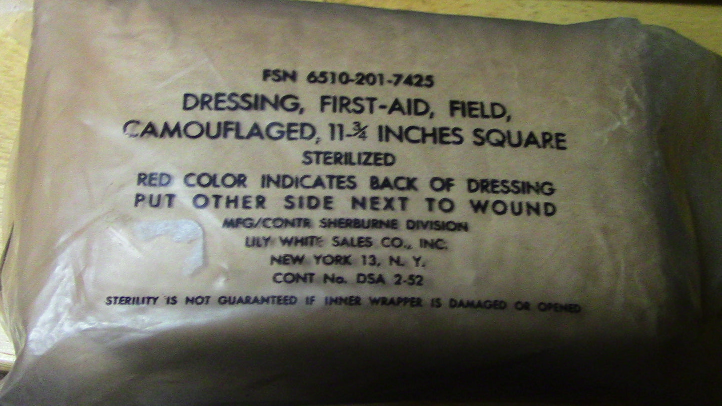 Vietnam Era First Aid (Field) Dressing, Camo, 11 3/4 Inches Square (Unopened)