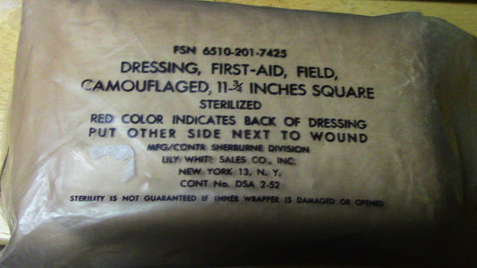 Vietnam Era First Aid (Field) Dressing, Camo, 11 3/4 Inches Square (Unopened)